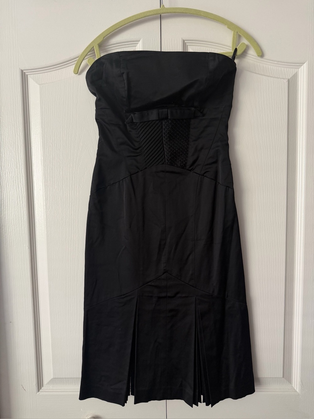 bebe Strapless Black Evening Dress with Textured Panel